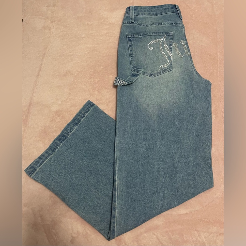 Juicy Couture Light Blue Flare Jeans with Rhinestones